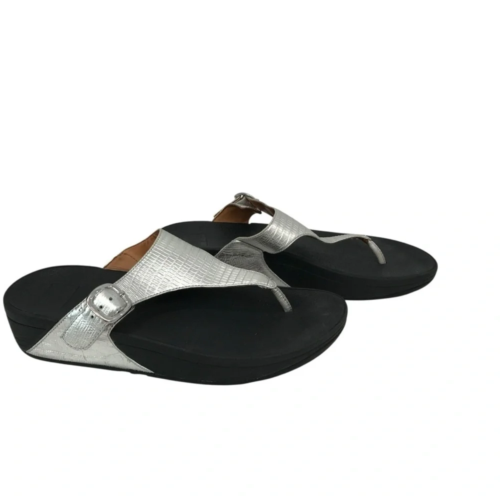 Fitflop The Skinny Sandals Silver Crocodile Size 7 Thing Flip Flop